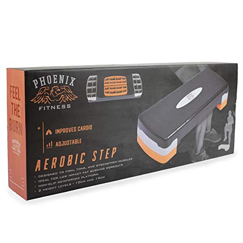 Phoenix Fitness Aerobic Fitness Stepper - Adjustable Height 2 Levels Aerobic Step - 10cm and 15cm Cardio Exercise Stepper - Training Step for Home or Gym Workout Routines