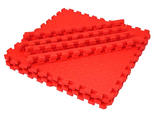 Edukit Interlocking Puzzle Floor Tiles Mat; Pack of 4; 61.5 x 61.5cm; 2cm Thick; EVA Foam; Red – Thicker and Larger than Regular Tiles for Heavyweight Equipment - Ideal for Gyms, Garage or Gardens