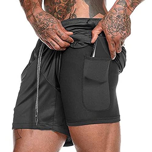 1 Piece Double Layer Men Sports Shorts Portable Men Fitness Shorts with Phone Pocket for Sports, Running, Fitness