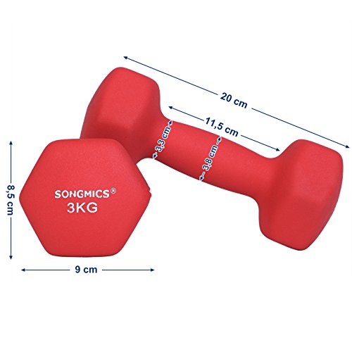 SONGMICS Women's SYL66RD Set of 2 Dumbbells - 2 x 3.0 kg - Red, 20 x 8.5 cm