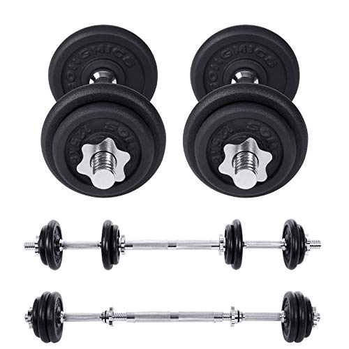 SONGMICS Cast Iron Adjustable Dumbbells Set, with Extra Barbell Bar, 20 kg, for Men Women Workout, Fitness Training, Weight Lifting, at Home Gym, Black SYL20LBKV1