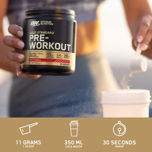 Optimum Nutrition Gold Standard Pre Workout Powder, Energy Drink with Creatine Monohydrate, Beta Alanine, Caffeine and Vitamin B Complex, Fruit Punch, 30 Servings, 330g, Packaging May Vary