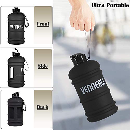 2.2L Water Bottle, Extra Strong Leakproof BPA Free 2.2 Litre Large Water Jug Half Gallon Hydrate Sturdy Ideal for Adults Men Family Sport Gym Fitness Outdoor Cycling Bodybuilding 73oz (Black)