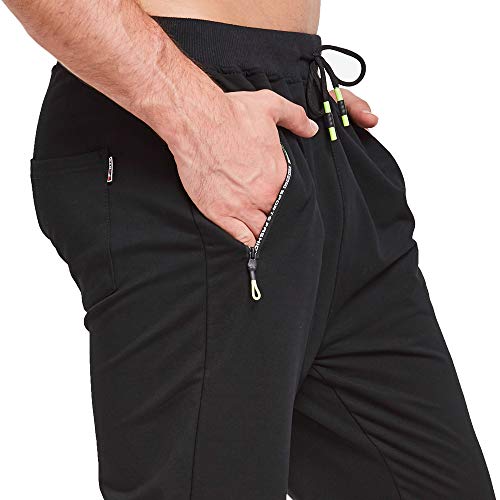 ZOXOZ Joggers Men Cuffed Cotton Tracksuit Bottoms Elasticated Hem Jogging with Zipped Pockets Trousers Sweatpants Gym Pants(Black L)
