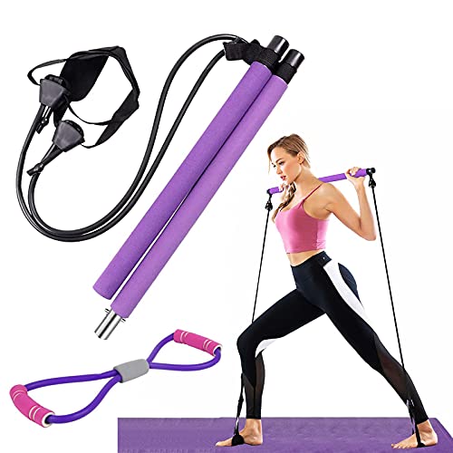 longziming Pilates Bar, Portable Yoga Exercise Pilate Stick with Resistance Band Foot Loop, Exercise Band 8 Shape Resistance Band for Home Gym Workout, Yoga, Pilates, Arms Pull Up Strength Training