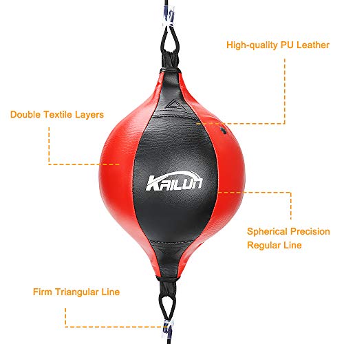 Aceshop Speed Punch Bag Leather Speed Ball Hanging Boxing Punching Ball, Double End Ball with Boxing Reflex Ball and Pump for Gym MMA Boxing Sports Punch Bag Adult Kids Men Women