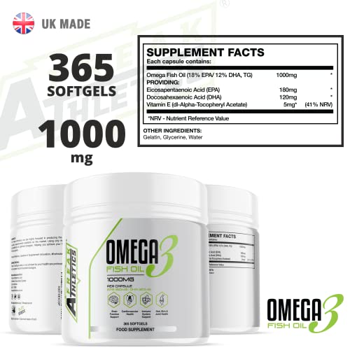 Omega 3 Fish Oil 1000mg Double Strength EPA & DHA Softgel Capsules - 180 Capsules Suitable for Both Men & Women - Made in The UK
