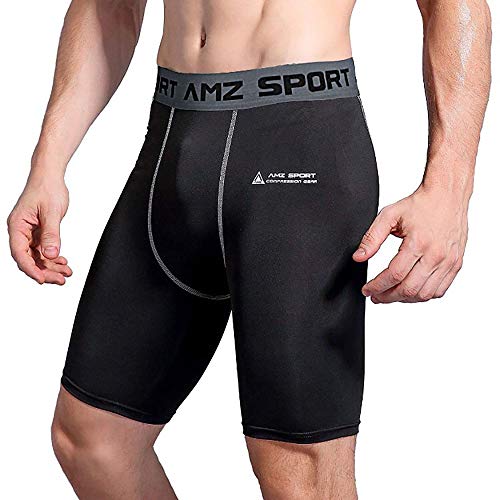 AMZSPORT Men's Sports Compression Shorts Running Tights Cool Dry Base Layer Leggings Pro Training Pants, Black, S