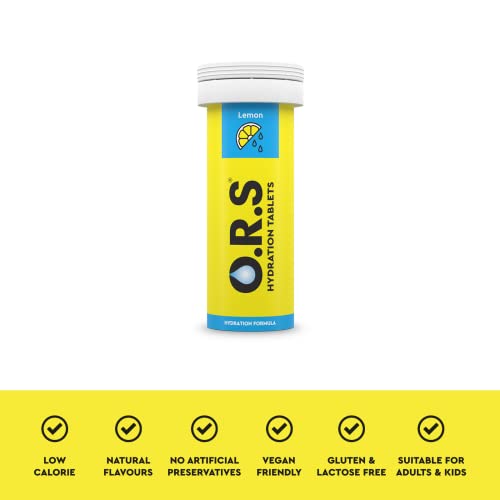 O.R.S Hydration Tablets with Electrolytes, Vegan, Gluten and Lactose Free Formula – Natural Lemon Flavour, 24 Tablets