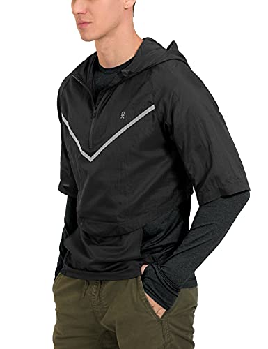 Little Donkey Andy Men's 2 in 1 UPF 50+ Packable Hoodie Jacket with Long Sleeve Lightweight Quick Dry Shirt for Running Fishing Hiking Black M