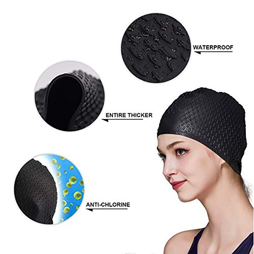 Traling Swimming Cap, Silicone Swim Hat for Men and Women Ladies Long Hair, Anti-Tear with Ergonomic Anti-Slip Bathing Cap, Keep Hair Dry (Black)