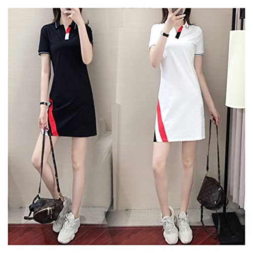 BXBX Fashion sports short-sleeved mid-length sports lapel dress female casual tennis skirt badminton skirt short skirt 0505 (Color : White, Size : XX-Large)
