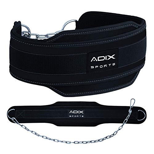 ADIX Sports - Pull Ups Training Weightlifting Powerlifting Bodybuilding Workouts with our Dip Belt with Chain 36 Inches Heavy Duty Steel Lifting Chain Comfortable Neoprene Back Support