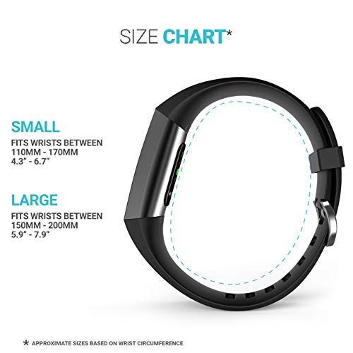 Yousave Accessories Compatible Strap For Fitbit Charge 3, Fitbit Charge 4, Silicone Fitbit Charge 3 Wristband, Sport Wrist Strap for the Fitbit Charge 3 and 4 - Small - Black