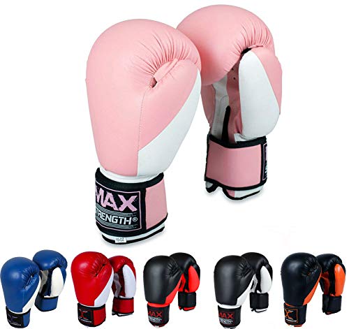 MAXSTRENGTH Muay Thai Rex Leather Pink White 6oz boxing gloves - Gym Store | Gym Equipment | Home Gym Equipment | Gym Clothing