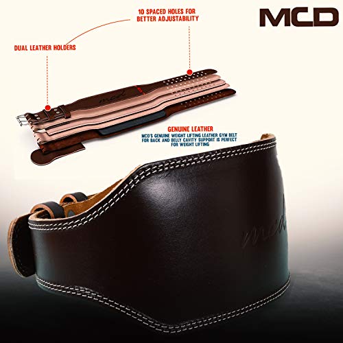 MCD Leather Weight Lifting Belt Men & Women Adjustable Leather Gym Belt Fitness Weight Training Squat Belt, Bodybuilding, Functional Training, Exercise, Deadlift, Powerlifting Belt 4” & 6” Size