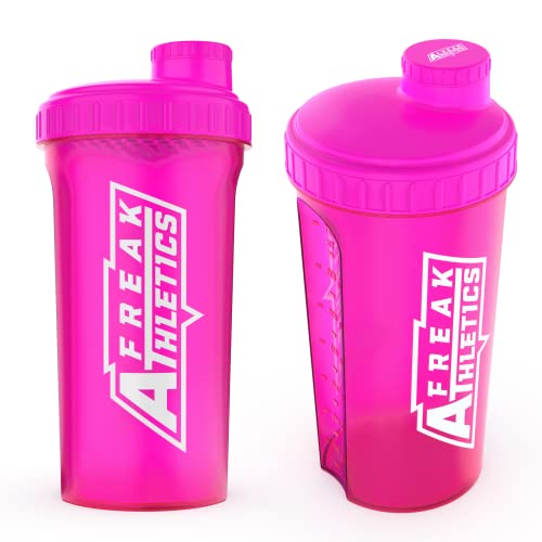 Protein Shaker Bottle 700ml Premium BPA Free shaker Bottle by Freak Athletics (Pink Transparent / Pink Lid)