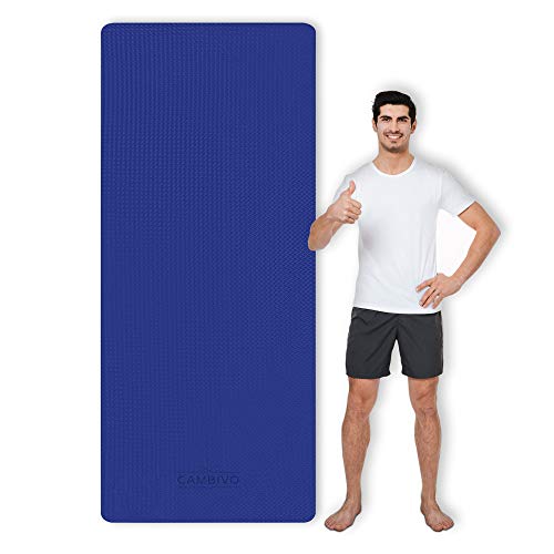 CAMBIVO Large Yoga Mat (213 x 81 x 0.6cm), Extra Long Wide Non Slip TPE Gym Mats with Carrying Strap for Exercise, Fitness, Workout, Pilates (Blue/Light Blue)