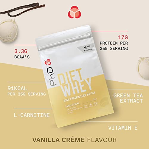 PhD Nutrition Diet Whey High Protein Lean Matrix, Vanilla Crème Diet Whey Protein Powder, High Protein, 40 Servings Per 1 kg Bag
