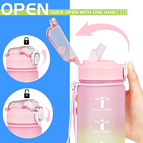 CodiCile Motivational water bottle,1L Sports Water Bottle with Straw and Time Markings,Leakproof Time Water Bottle with BPA Free Lid for Sports Gym Office Camping Running(1000ml, Gradient Pink)…