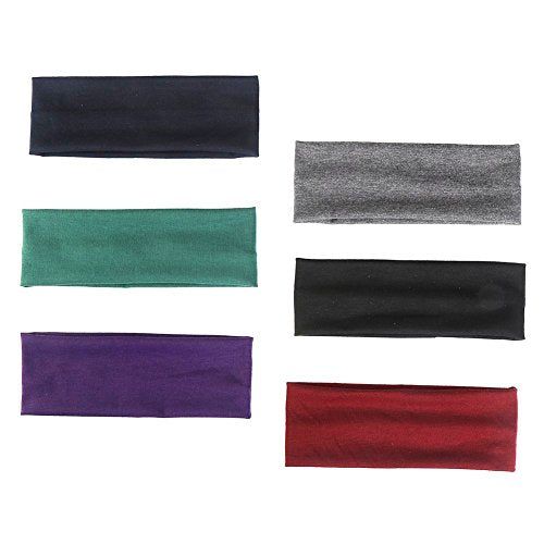 6 Pieces Yoga Cotton Headbands, Elastic Head Bands for Teans and Women Assorted Colours