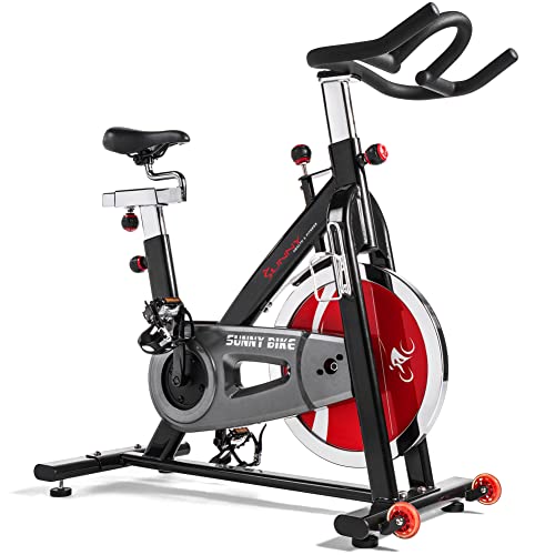 Sunny Health & Fitness Belt Drive Indoor Studio Cycle Bike, 22 KG (49 Pound) Flywheel Grey / Black / Red One Size SF-B1002