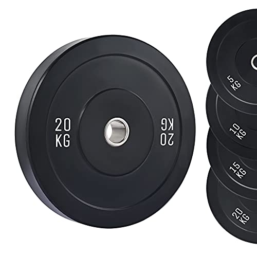 ZELUS Two 20kg Weight Plates, 2 Inch Olympic Weight Set with Rubber Barbell Plates w Stainless Steel Inserts, Bumper Plates for Pro or Home Gyms Strength Training Weightlifting (20kg × 2)