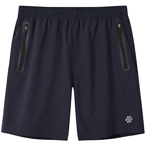 AIRIKE Mens Sports Shorts Lightweight Running Workout Gym Athletic Shorts Zipper Pockets (Black,Grey) Size S