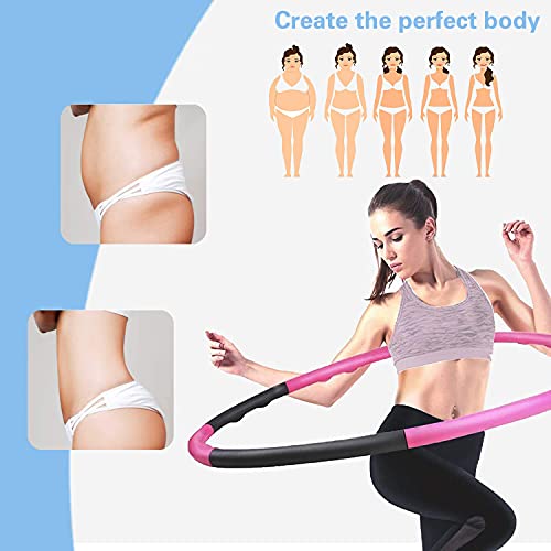 MBMT Hula Hoop,1.2kg Weighted Hula Hoop for Fitness Folding, 6-8 Detachable fitness hula hoop for Adults and Children Lose Weight(Size Adjustable Width 74-95cm),Pink and Gray