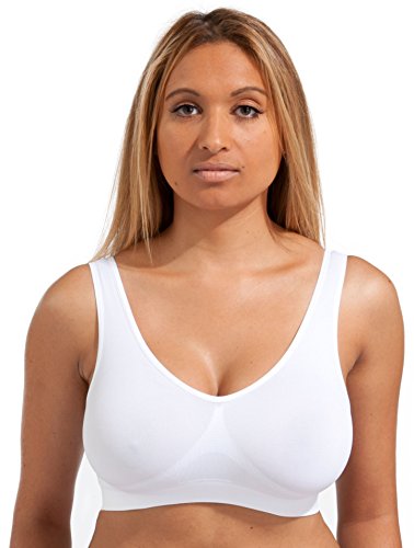 Marielle 3 Pack Comfort Bra Women Girls Crop Top Seamless Bralette Sleep Yoga Stretch Vest Wire Free (Black/White/Nude, 4XL)