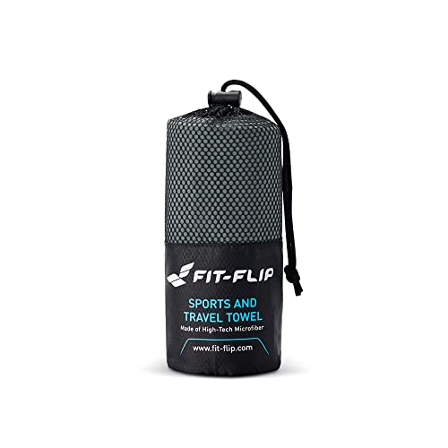 Fit-Flip Microfibre towel - compact, ultra lightweight & fast-drying microfibre towels - gym towels, travel towels and beach towels microfibre (2x 30x50cm anthracite grey + 1 bag)