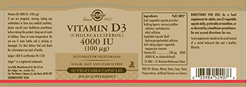 Solgar 100 Mcg Vitamin D3 Vegetable Capsules, Pack of 60