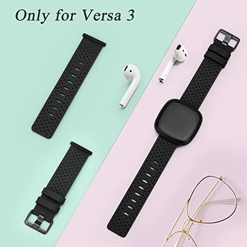 Strap Compatible with Fitbit Versa 3 / Fitbit Sense Strap Leather, Genuine Leather Replacement bands Compatible with Versa 3, Women Man (Small, Black)