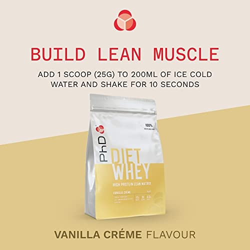 PhD Nutrition Diet Whey High Protein Lean Matrix, Vanilla Crème Diet Whey Protein Powder, High Protein, 40 Servings Per 1 kg Bag