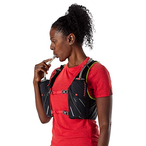 Nathan Pinnacle 4L Hydration Pack/Running Vest - 4L Capacity with Twin 20 oz Soft Flasks Bottles. Hydration Backpack for Running Hiking. Men/Women/Unisex (Women's - Black/Hibiscus, M)
