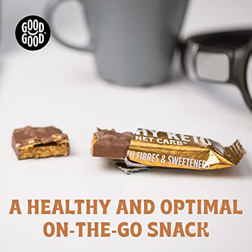 GOOD GOOD Krunchy Keto Bar Salty Caramel - No Added Sugar - High Fibre Low Carb Protein Bar - Suitable for Diabetics & Sugar Intolerant Individuals (15x35g)