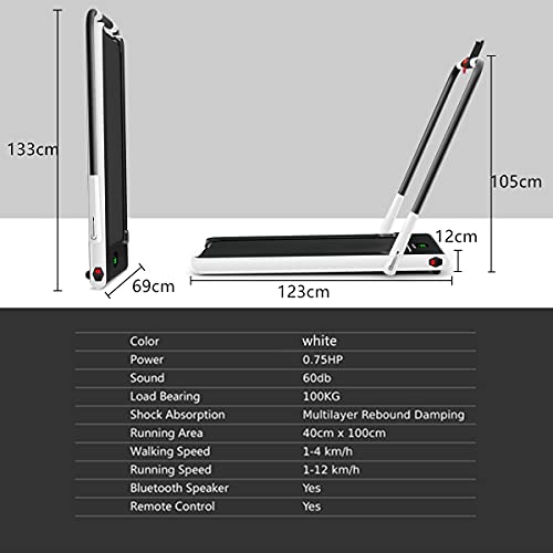 COSTWAY Folding Treadmill, 2 in 1 Under Desk Motorized Treadmills with Bluetooth Speaker, APP & Remote Control, LED Display, Installation-Free Walking Running Machine for Home Fitness (White)