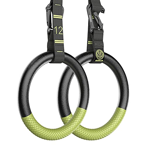 Gymnastic Rings with Adjustable Straps Buckle, Fitness Rings Suspension Trainer System for Exercise, Non-Slip Silicone Gym Rings Set for Home, Calisthenics, Workout, Training, Crossfit, Pull up Rings