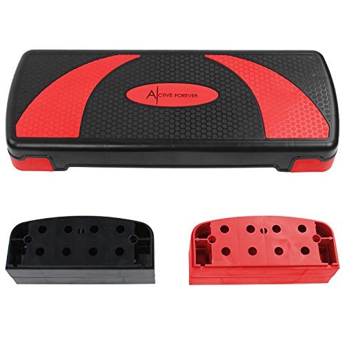 ACTIVE FOREVER Steppers for Exercise, Aerobic Step Board, Adjustable Height 10cm/15cm/20cm, Steps Equipment for Home & Office (Black Red)