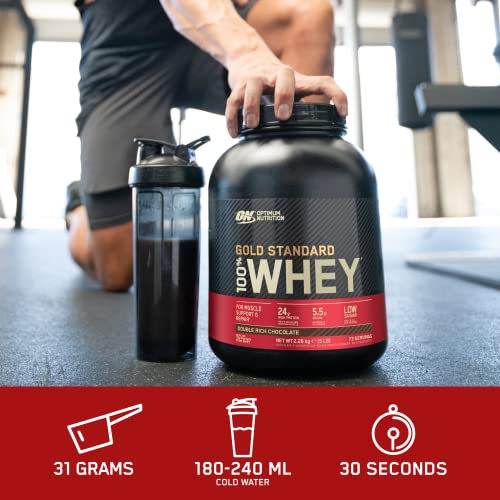 Optimum Nutrition Gold Standard Whey Protein, Muscle Building Powder With Naturally Occurring Glutamine and Amino Acids, Delicious Strawberry, 30 Servings, 900g, Packaging May Vary - Gym Store