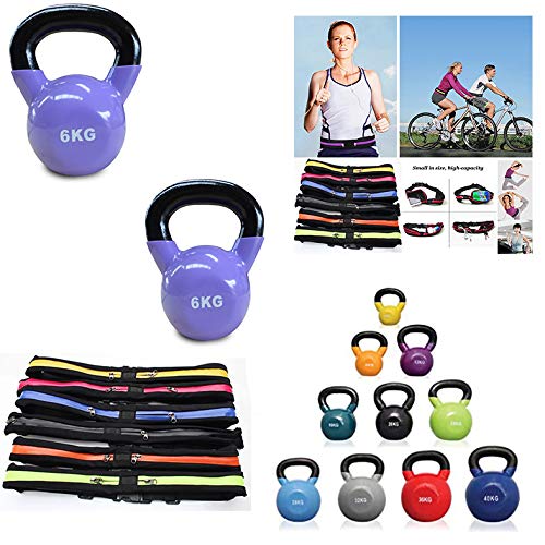HK Online Neoprene Coated CAST IRON KETTLEBELL -Easy Wide Grip, Sumo Squats, Walking Lunges, Weights & Training GYM BELT, Fitness Waistpack (SET of 2)