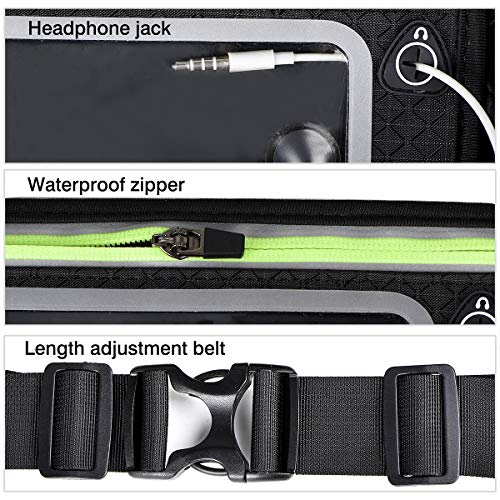 Accering Running Belt Waist Bag Fanny Pack for Men & Women with Water Bottle Holder, Hold iPhone 8 Plus Screen Size 6.5 Inch Workout Belt Sport Waist Pack for Hiking Cycling Gym (Black)