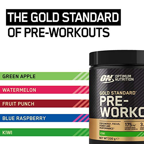 Optimum Nutrition Gold Standard Pre Workout Powder, Energy Drink with Creatine Monohydrate, Beta Alanine, Caffeine and Vitamin B Complex, Kiwi, 30 Servings, 330 g, Packaging May Vary