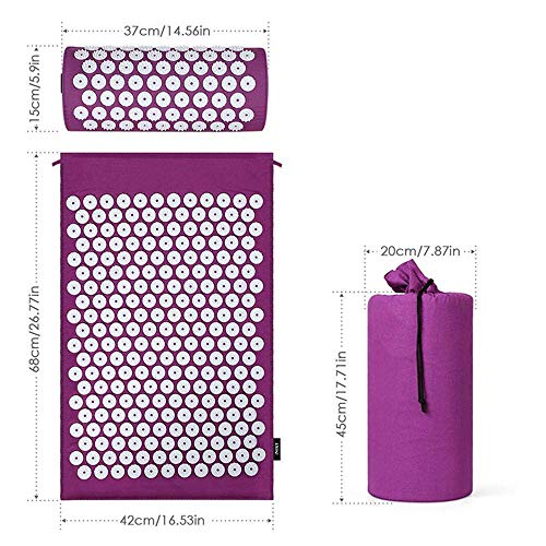 Acupressure Mat & Pillow Set/Acupuncture Mat Spike Yoga Mat for Massage Wellness Relaxation and Tension Release Muscle Relaxation Post-Sport Recovery - with Carry Bag