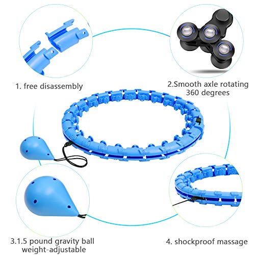 OOTO Smart Weighted Hula Hoop, 24 Knots Adjustable Fitness Exercise Weighted Hula Hoop, 360Degrees Massage No Fall Gravity Ball Hoola Hoops for Adults Thin Waist for Home Workout,Weight Loss Blue