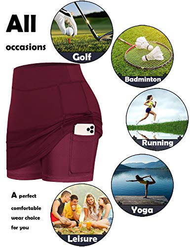 BLEVONH Women Tennis Skirts Inner Shorts Elastic Sports Golf Skorts with Pockets - purple - X-Small