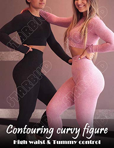 STARBILD Durable Comfortable Soft Slim Athletic Seamless Leggings Set Womens Yoga Pants Ladies Stretch Running Trouser Training Fitness Tights Sports Active Wear Legging Gym Clothes Workout Bottoms