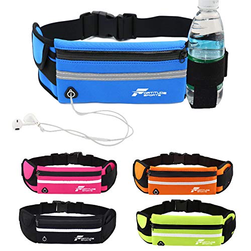 Fortitude Sports Running Belt With Phone Holder | Running Waist Pack for Phones, Headphones and Water Bottle | Waterproof Running Belt For Women and Men (Black)