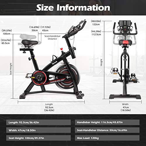 Birtech Exercise Bike Indoor Cycling Fitness Bike Spinning Bike for Home Training Belt Driven 8KG Flywheel with Infinite Resistance, Heart Rate Monitor, Adjustable Handlebars & Seat, LCD Display
