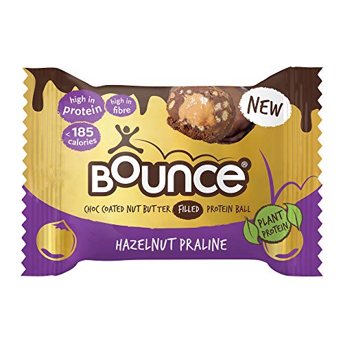 Bounce Hazelnut Praline Plant Protein Balls, Coated in Smooth Dark Chocolate, 12 x 40g Individual Vegan Protein Balls
